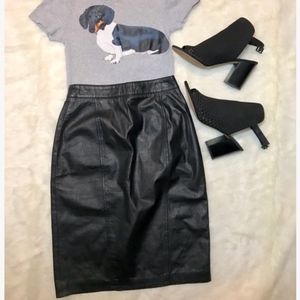 Vintage Black 100% leather Pencil Skirt